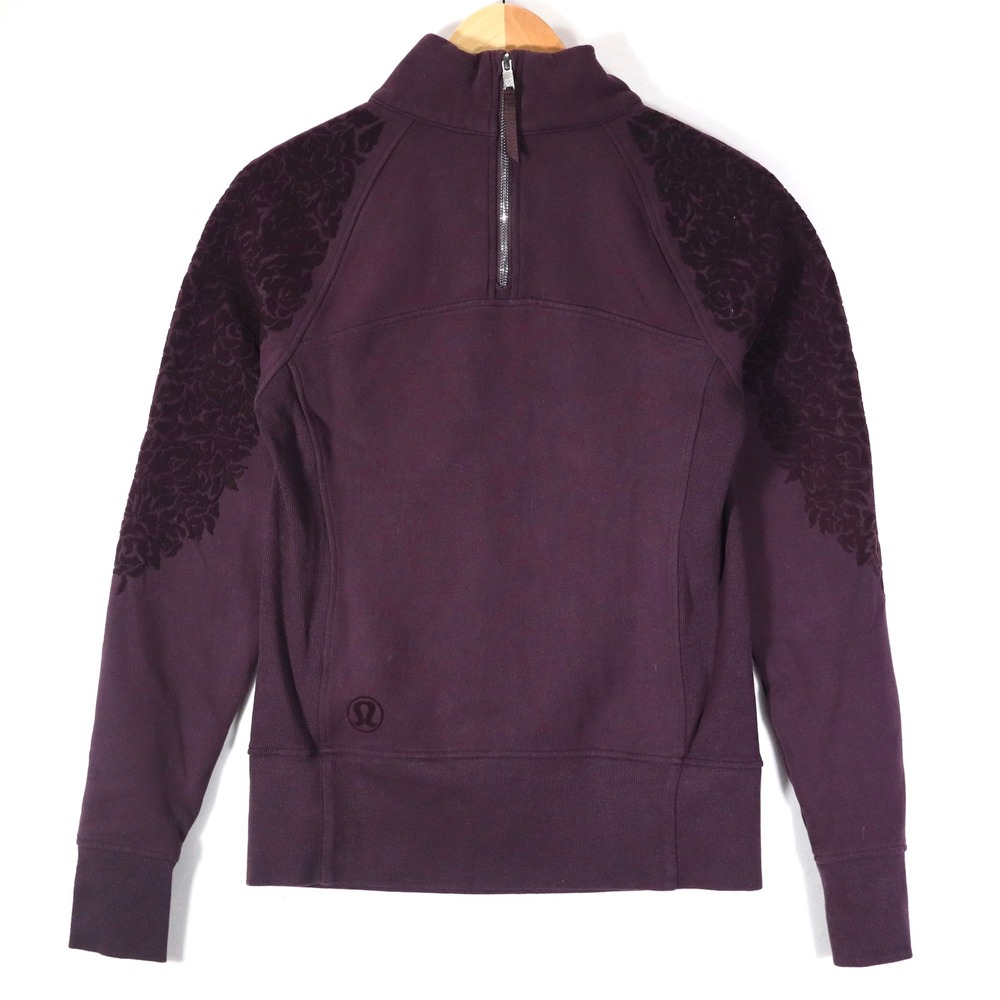 Lululemon Scuba Half Zip Pullover Womens 6 Burgundy Flocked Rose Floral Athletic